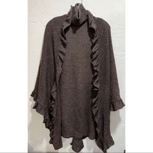 Repeat Cashmere 40 Sz M Brown Gray Sweater Dress & Ruffled Wrap Shawl 2pc Set